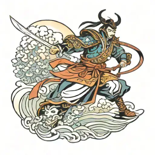 Samurai in ragnarok battle scene tattoo design idea