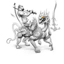 a monkey white two swords riding a horse riding a Dragon  tattoo design idea