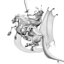 a monkey white two swords riding a horse riding a Dragon  tattoo design idea