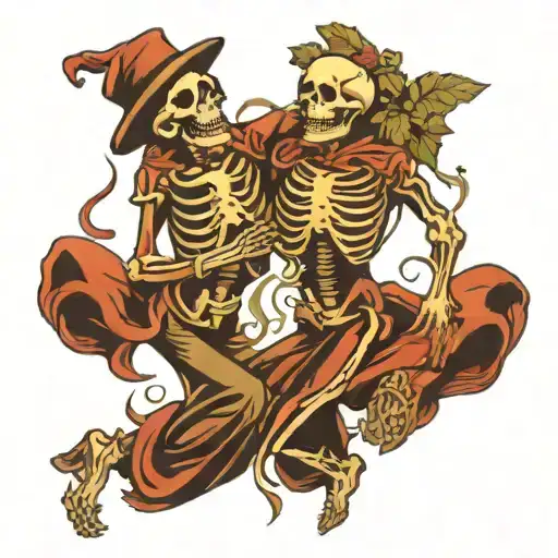 two dancing skeleton tattoo design idea