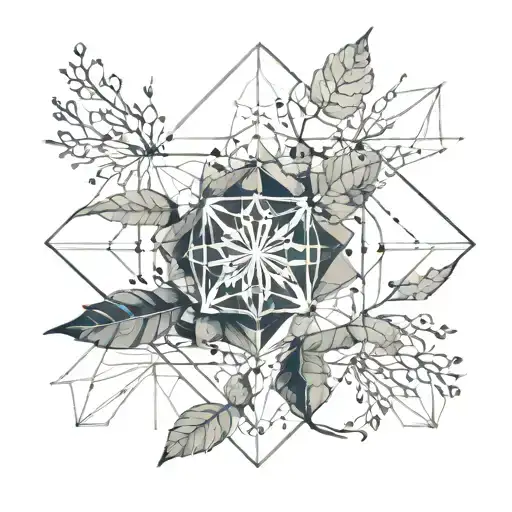 delicate foliage with sacred geometry and dots tattoo design idea