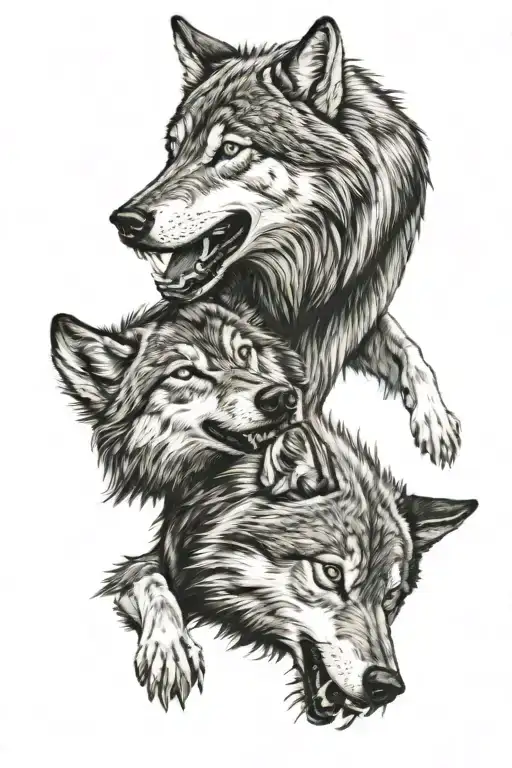 wolves fighting each other tattoo design idea