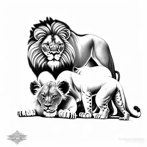 lion with 2 cubs tattoo design idea