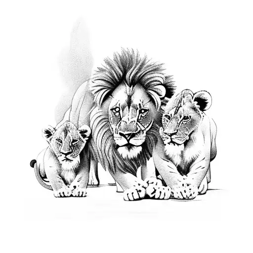 lion with 2 cubs tattoo design idea