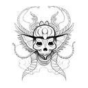 A blackwork tattoo of Juice Wrld with a snake and butterfly on each shoulder tattoo design idea