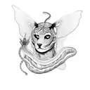 A blackwork tattoo of Juice Wrld with a snake and butterfly on each shoulder tattoo design idea