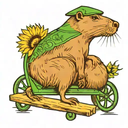 capybara sitting and wearing john deere cap tattoo design idea