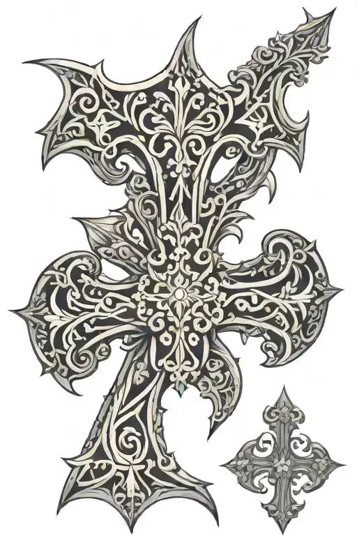 filigree ornamental cross tattoo design idea