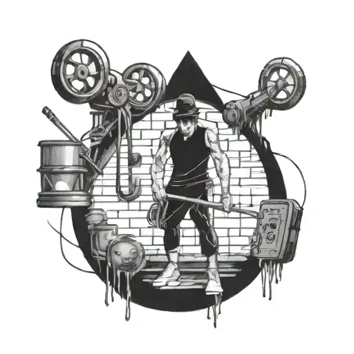 A ghostly presence guiding a workout session in a mysterious underground gym tattoo design idea