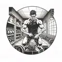 A ghostly presence guiding a workout session in a mysterious underground gym tattoo design idea