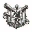 A ghostly presence guiding a workout session in a mysterious underground gym tattoo design idea