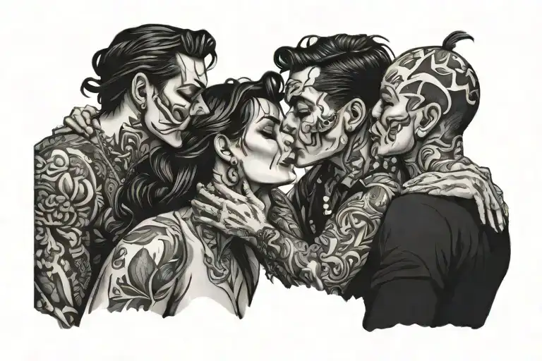 four people kissing  tattoo design idea