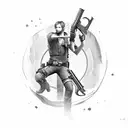 Leon from resident evil 4 remake aiming his gun and holding his knife. tattoo design idea
