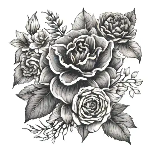 birth flower bouquet for January, April and September tattoo design idea