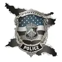 black and white American flag with blue police line behind a police badge with Roman numerals for April 28, 2023 tattoo design idea