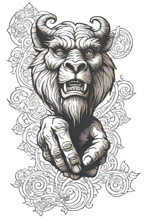 beast from the movie beauty and the beast pointing finger tattoo design idea