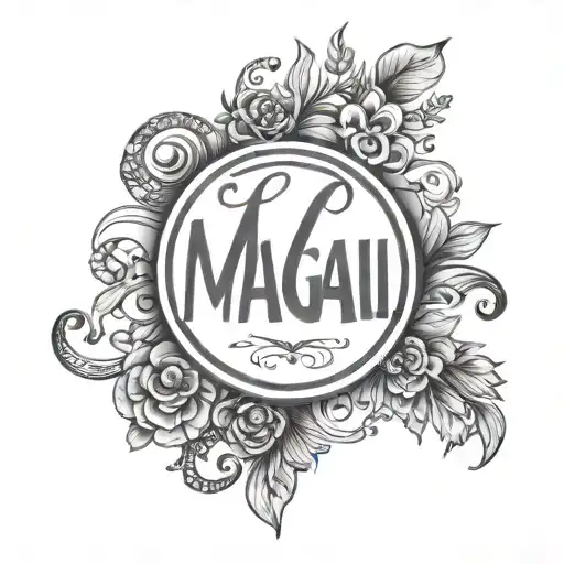 A minimalist tattoo of the name Magali in various fonts, symbolizing her passion for typography tattoo design idea