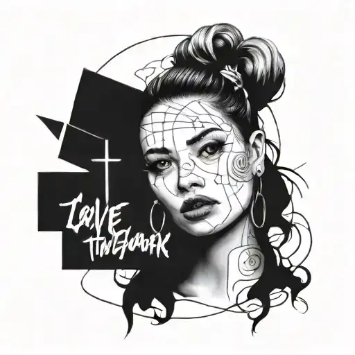 A portrait of your sister, Magali, surrounded by different fonts representing her love for typography tattoo design idea