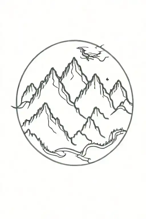 mountain and dragon tattoo design idea