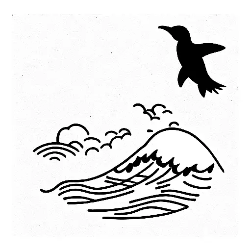 penguin surfing a tidal wave tattoo design idea