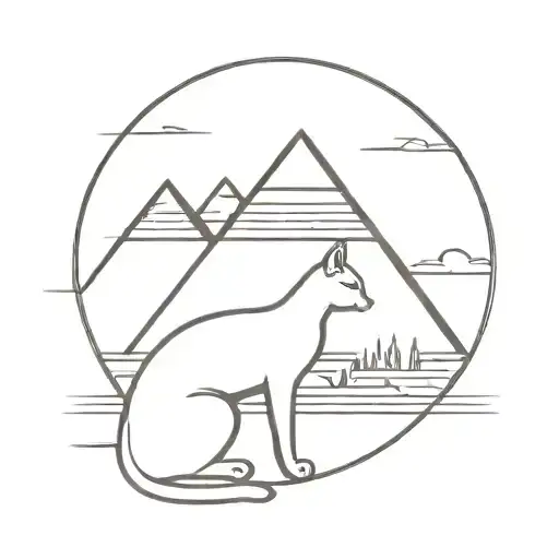 Egyptian cat on the background of the pyramids tattoo design idea