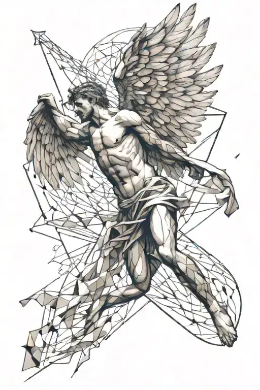 Icarus falling with lines geometric including the numbers 29, 28, and 19 tattoo design idea