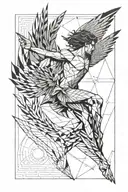 Icarus falling with lines geometric including the numbers 29, 28, and 19 tattoo design idea