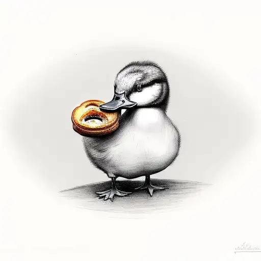 duck holding a croissant  tattoo design idea