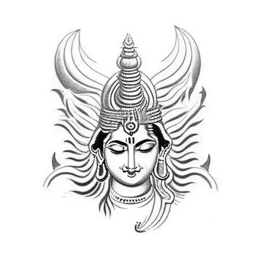 lord shiva's trishula weapon with a damru and goddess shakti's eyes incorporated into the tattoo tattoo design idea