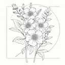 bouquet of birth flowers for july, august, october, december  tattoo design idea