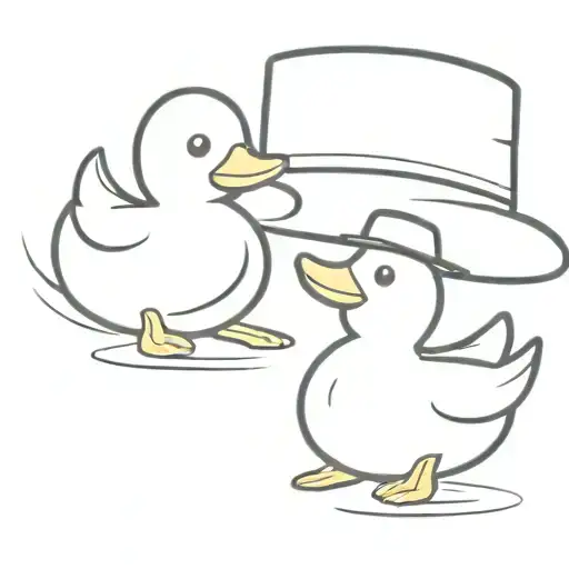 two rubber ducks one in a bucket hat one in a cowboy hat tattoo design idea