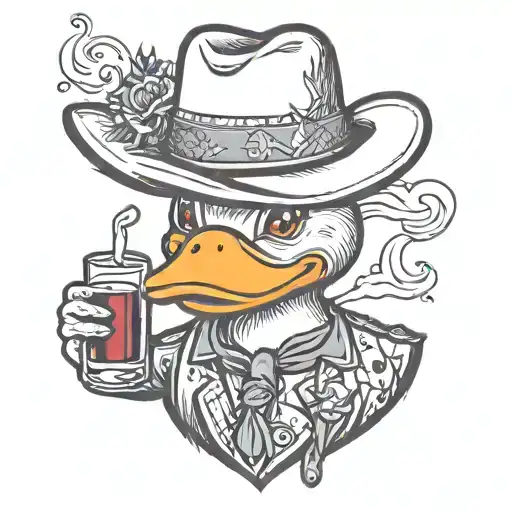 rubber duck wearing a cowboy hat with a glass of wine tattoo design idea