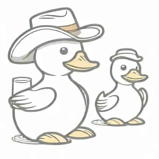 two rubber ducks one in a bucket hat one in a cowboy hat both holding a glass of wine tattoo design idea