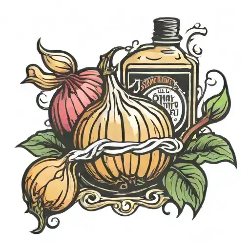 Onion, grenade, dishwashing liquid tattoo design idea