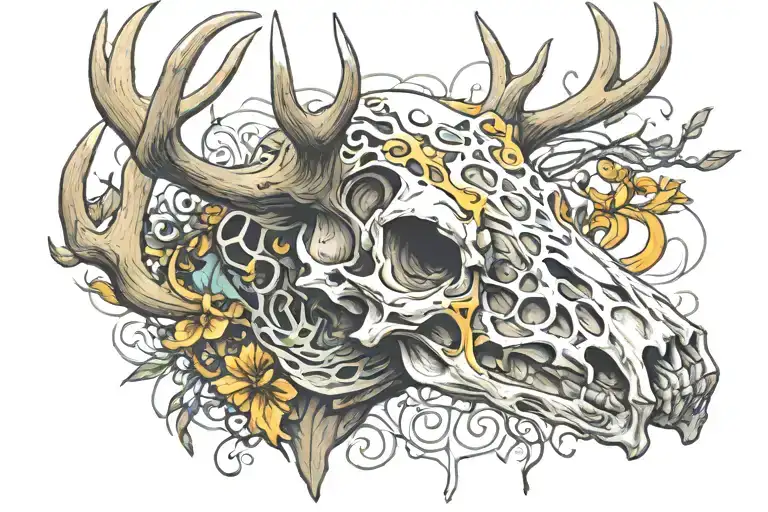 Gore deer skull tattoo design idea