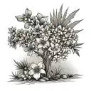  larkspur flower, marigold flower, gladiolus flower, and Chrysanthemum flower with joshua tree  tattoo design idea