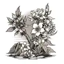  larkspur flower, marigold flower, gladiolus flower, and Chrysanthemum flower with joshua tree  tattoo design idea