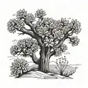 joshua tree with larkspur flower, marigold flower, gladiolus flower, and Chrysanthemum flower  tattoo design idea