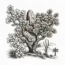 joshua tree with larkspur flower, marigold flower, gladiolus flower, and Chrysanthemum flower  tattoo design idea