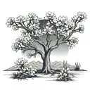 joshua tree with larkspur flower, marigold flower, gladiolus flower, and Chrysanthemum flower  tattoo design idea