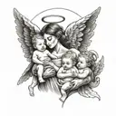 a mom with two toddlers and an infant with an angel baby   tattoo design idea