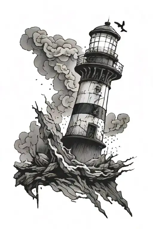a lighthouse growing from a broken light bulb  tattoo design idea