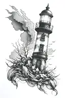 a lighthouse growing from a broken light bulb  tattoo design idea
