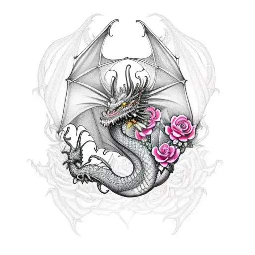dragon with roses mandela tattoo design idea