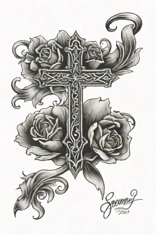Serenity prayer and cross tattoo design idea