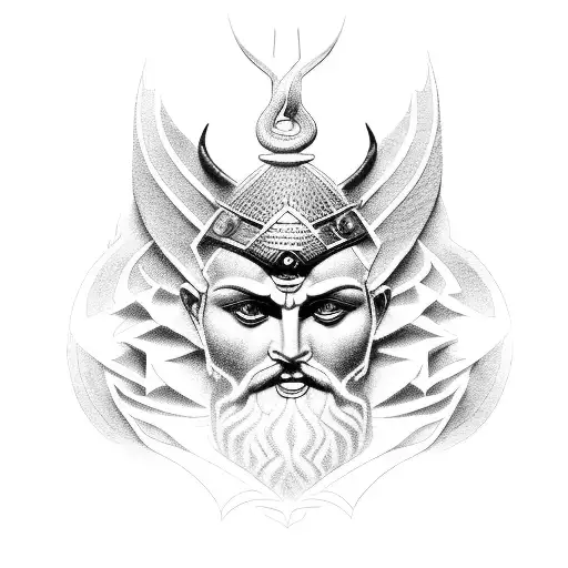 sumerian god legand of gilgamesh stands front of a zigurat tattoo design idea