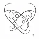 two hearts intersecting and becoming one with the letter J and the letter N incorporated   tattoo design idea