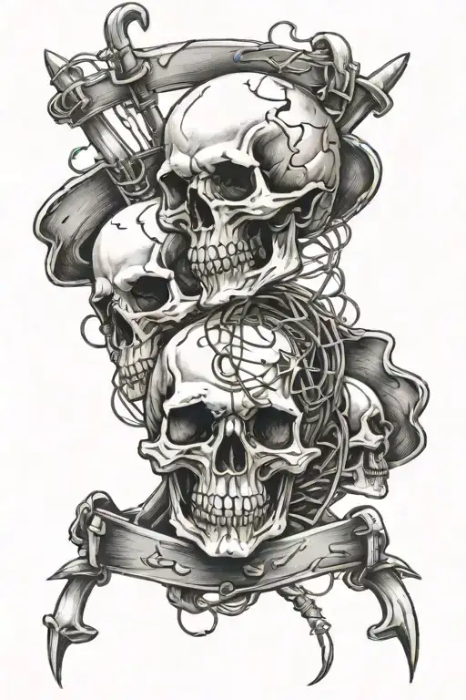 Irish skulls going down the arm with barb wire filament that spells Shot 4 The Stars tattoo design idea