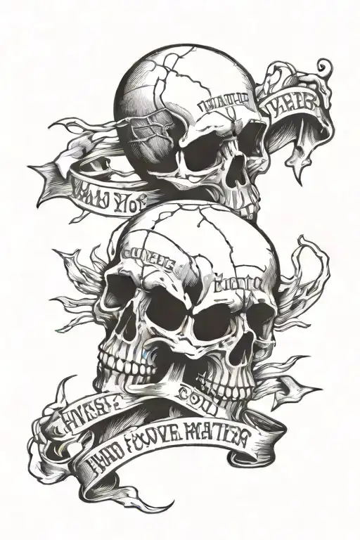 Skulls going dowards with barb wire wrapped around the skulls and words "Mind Over Matter" on side in a gothic font tattoo design idea