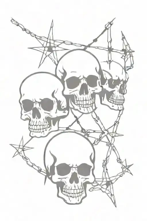Irish skulls going down the arm with barb wire filament that spells Shot 4 The Stars tattoo design idea